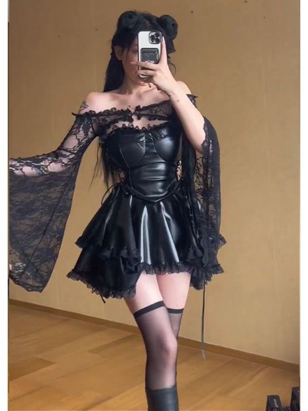Women’s Lace Patchwork Strapless Dress Two-piece Set
