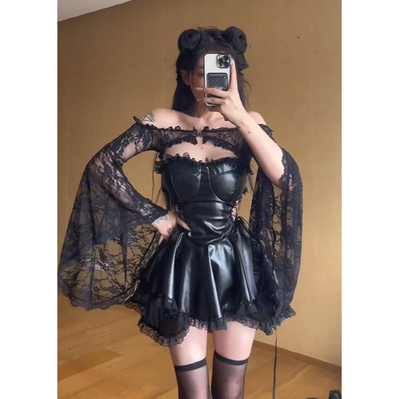 Women’s Lace Patchwork Strapless Dress Two-piece Set