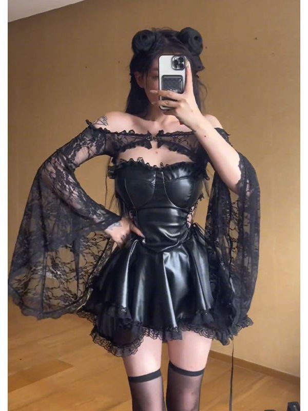 Women’s Lace Patchwork Strapless Dress Two-piece Set