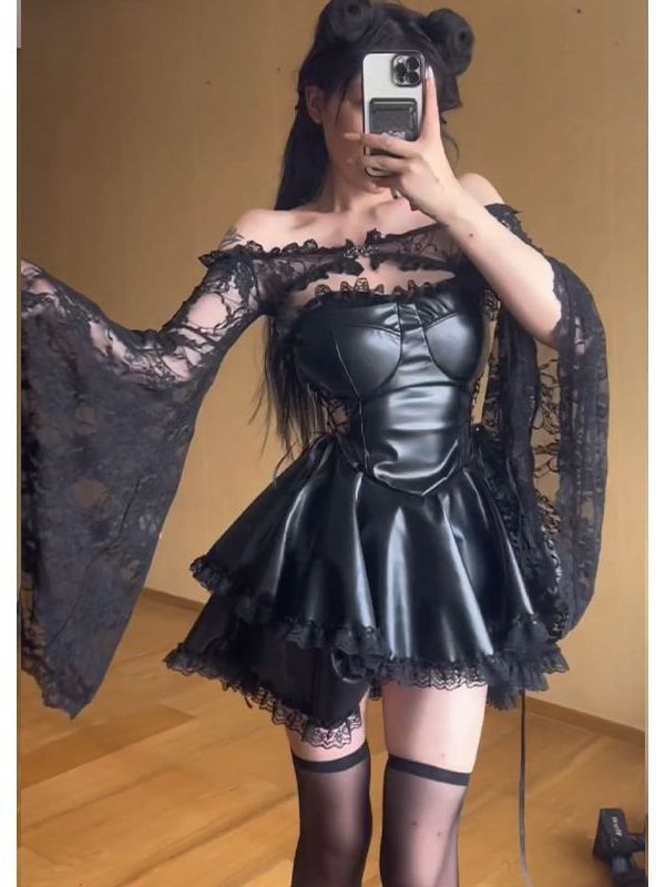 Women’s Lace Patchwork Strapless Dress Two-piece Set