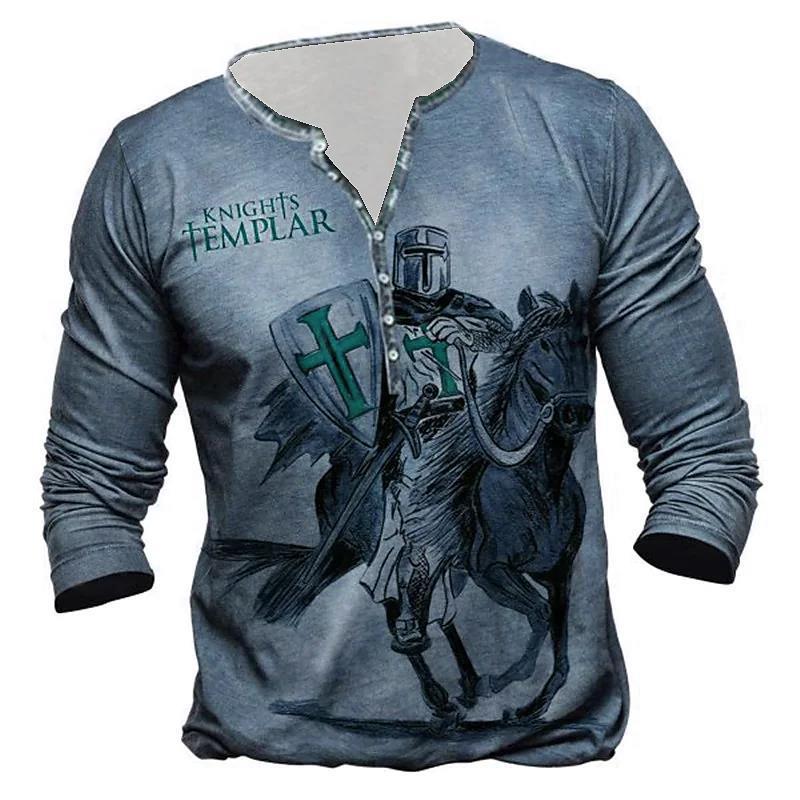 Open Placket Button Digital Printing Men’s Long-sleeved T-shirt - CX7kouLion091203 / S