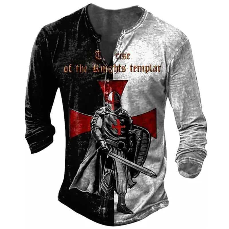 Open Placket Button Digital Printing Men’s Long-sleeved T-shirt - OFSH03337 / S