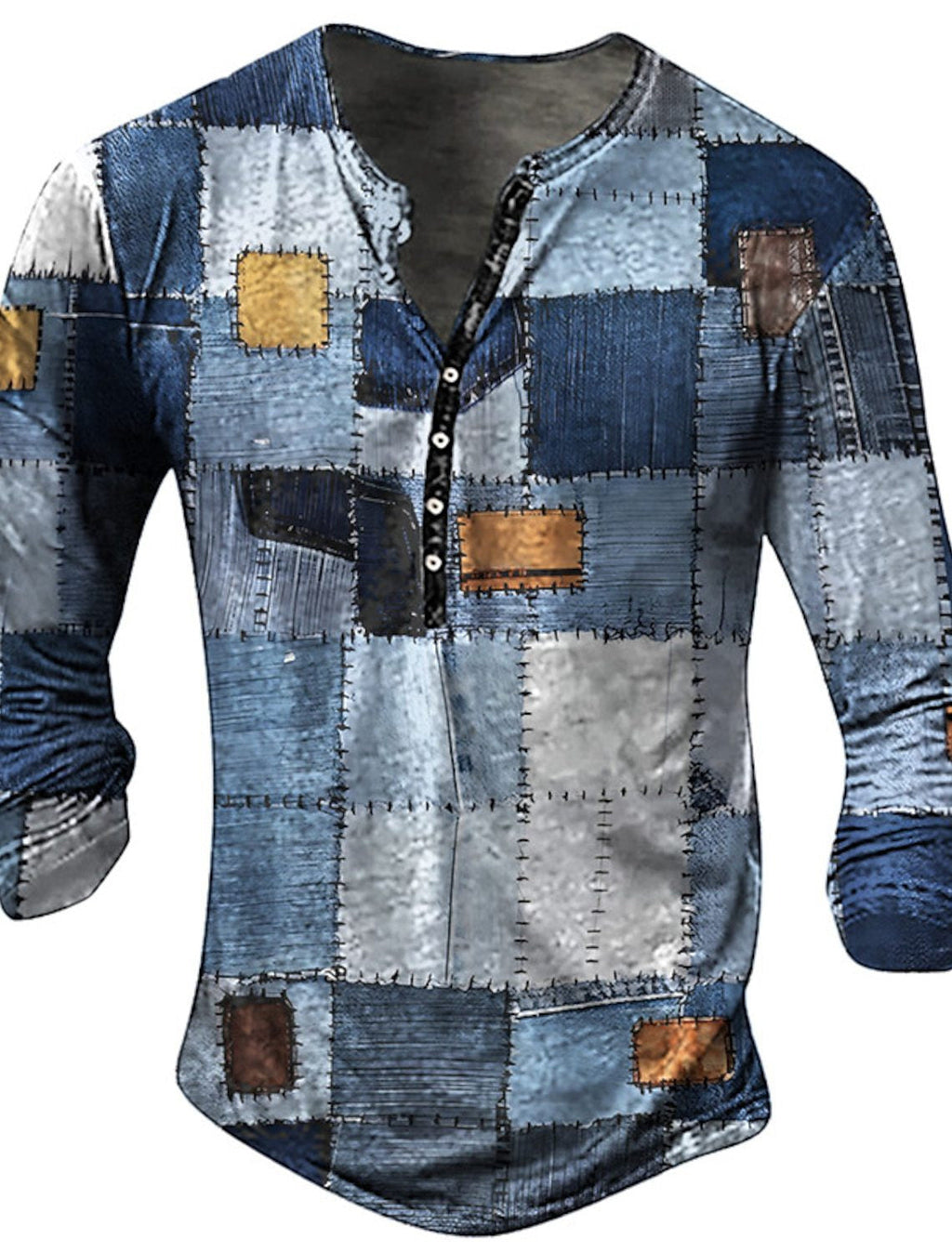 Open Placket Button Digital Printing Men’s Long-sleeved T-shirt - Style 2 / 2XL