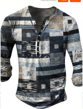 Open Placket Button Digital Printing Men’s Long-sleeved T-shirt - Style 3 / 2XL