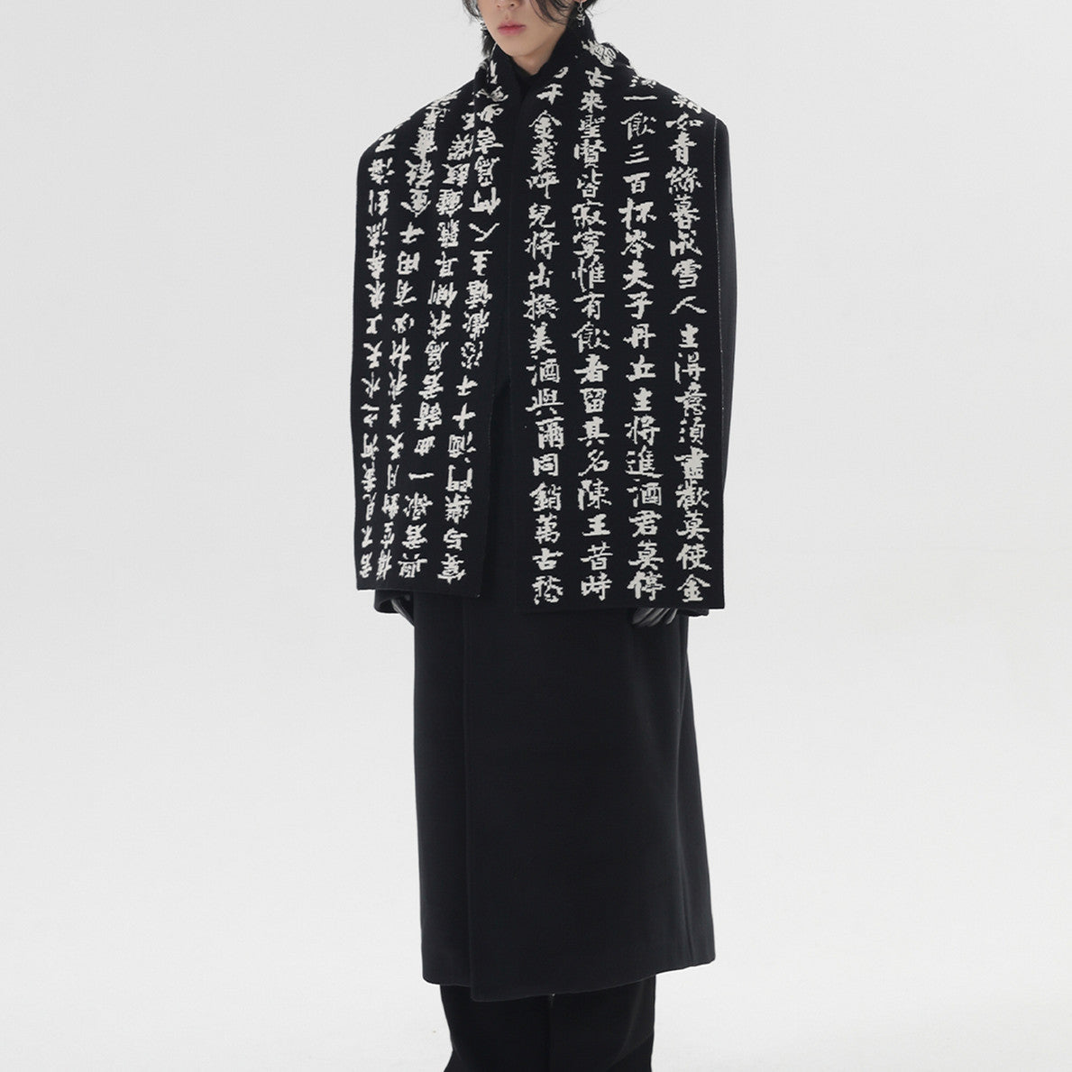 Original Chinese Style Imitation Dehaired Angora Winter Warm Black And White Lovers Scarf - black