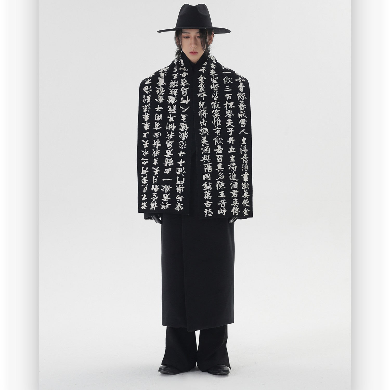 Original Chinese Style Imitation Dehaired Angora Winter Warm Black And White Lovers Scarf - black
