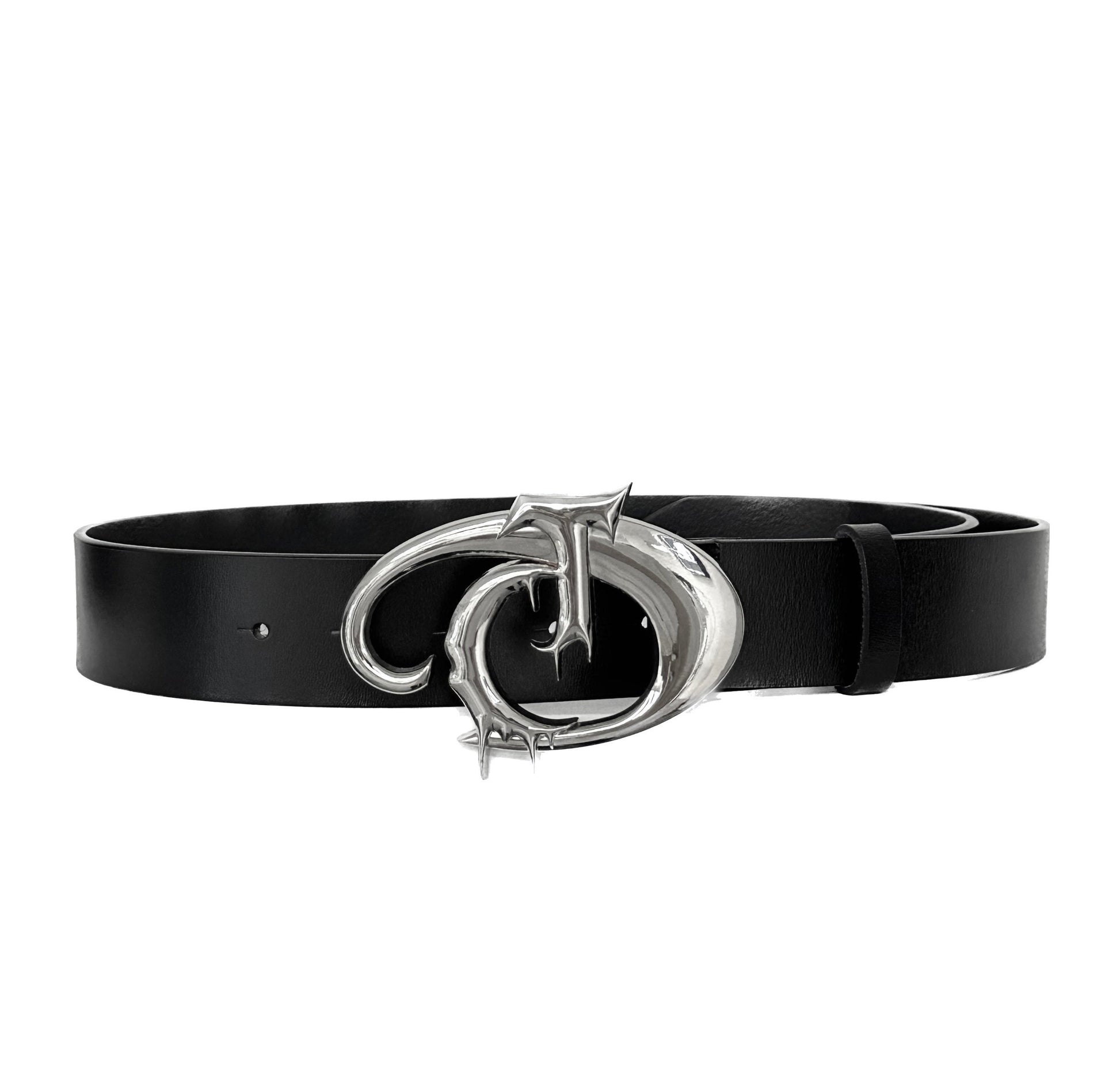 Original Niche Pioneer Irregular Metal Logo Belt Men And Women - Black 110cm