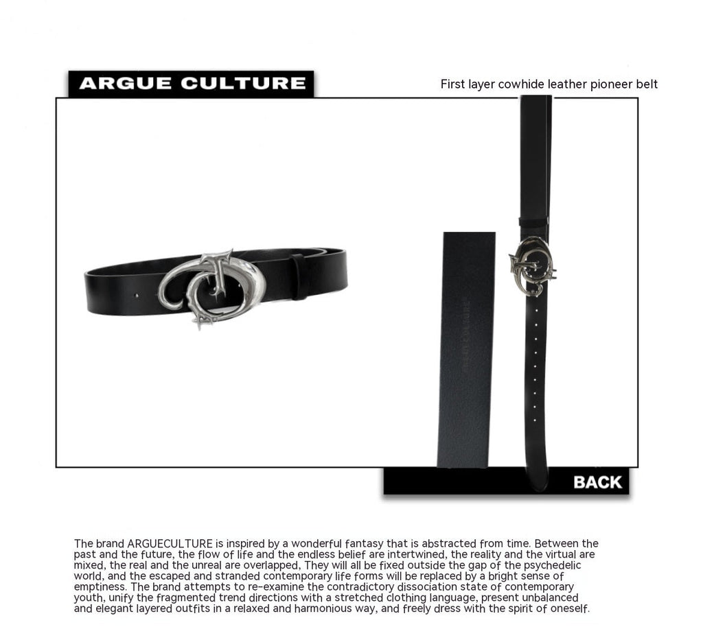 Original Niche Pioneer Irregular Metal Logo Belt Men And Women - Black 110cm