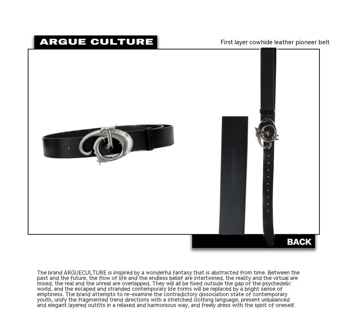 Original Niche Pioneer Irregular Metal Logo Belt Men And Women - Black 110cm