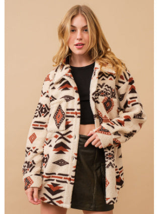 Women’s Retro Plush Lapel Long-sleeved Jacket - Beige / L
