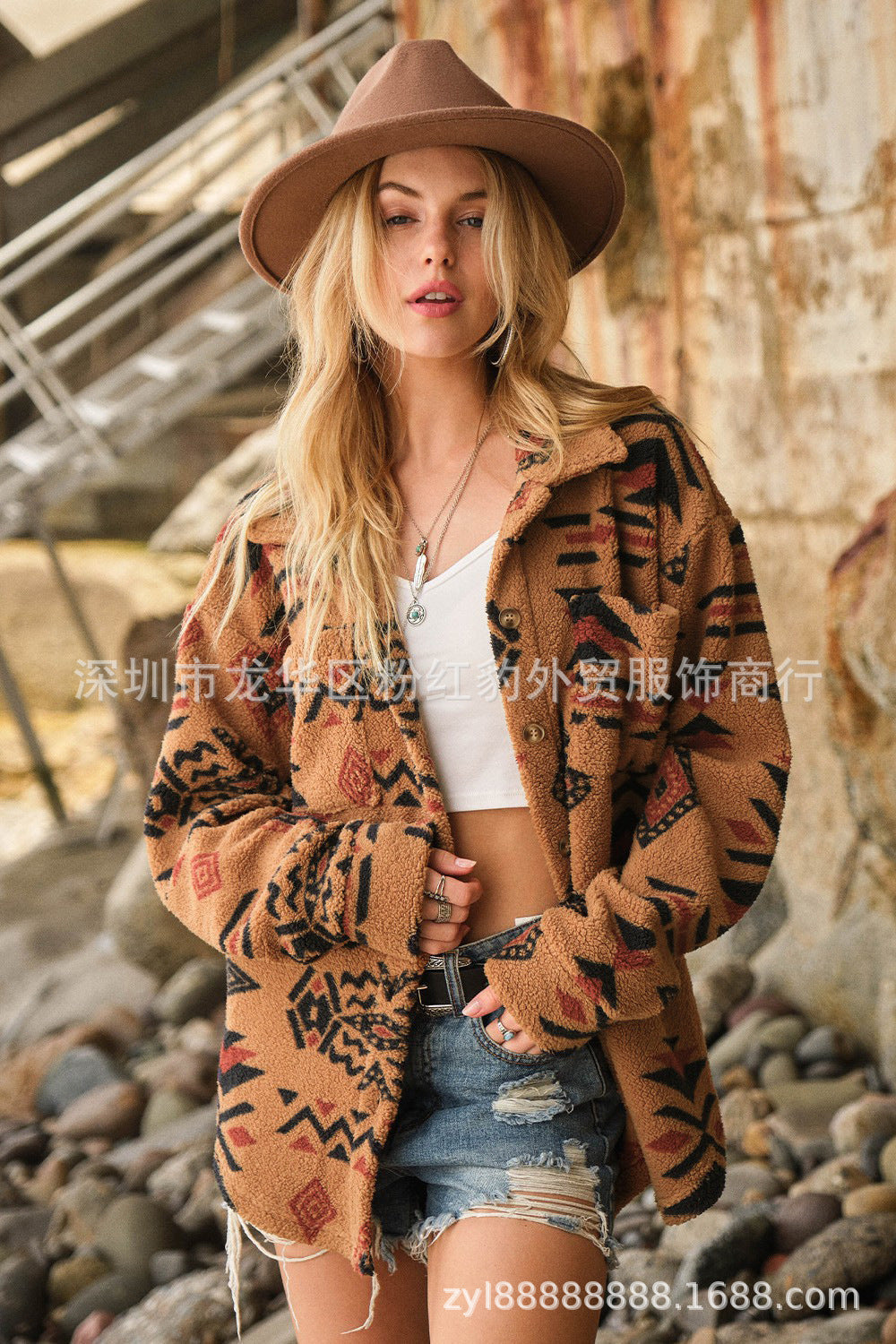 Women’s Retro Plush Lapel Long-sleeved Jacket - Camel / S