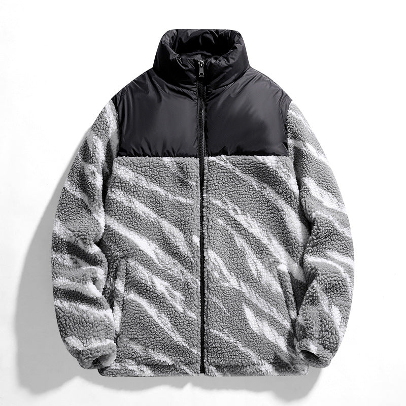 Autumn Men’s Fleece Fashion Brand Contrast Color Baggy Coat - Gray / M