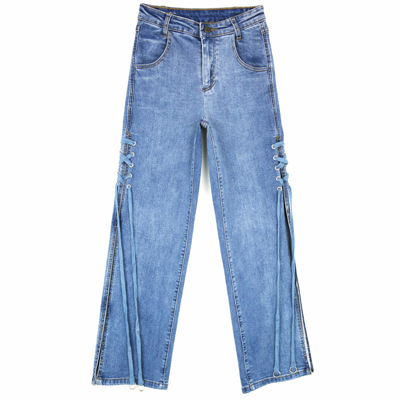 Oversized high-rise side wide-leg jeans - Blue / M