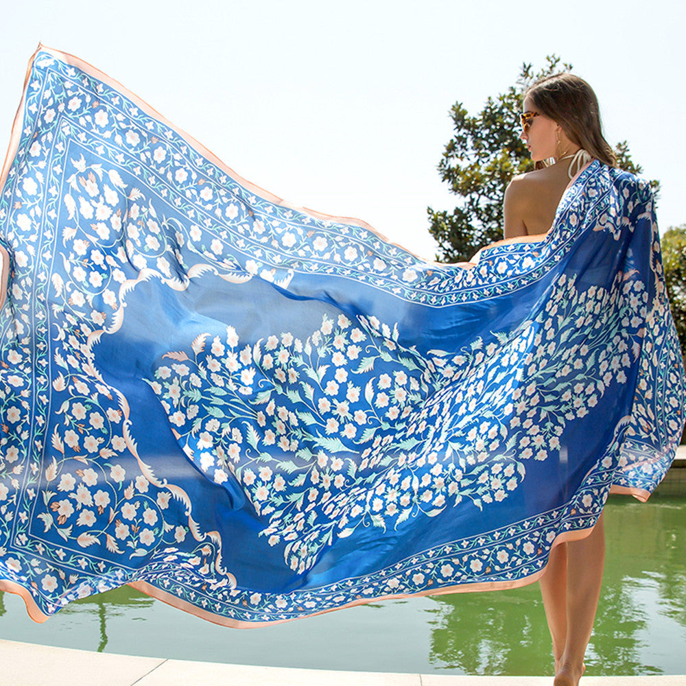 Oversized Sun Protection Shawl Ethnic Travel - Blue