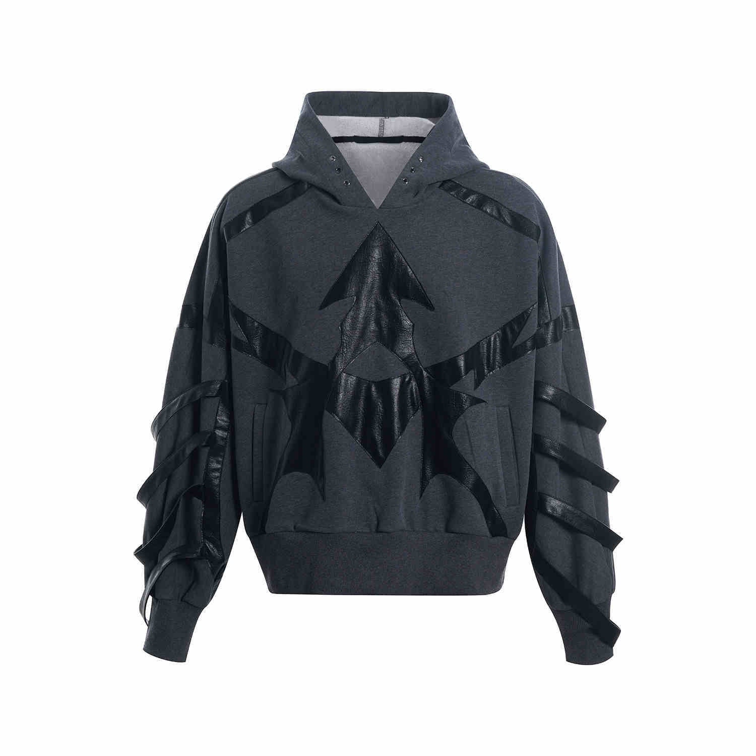 High-grade Heavy Leather Patchwork Casual Pants Men’s Waist LOGO Loose Straight Sweatpants - Dark Gray Sweater / S
