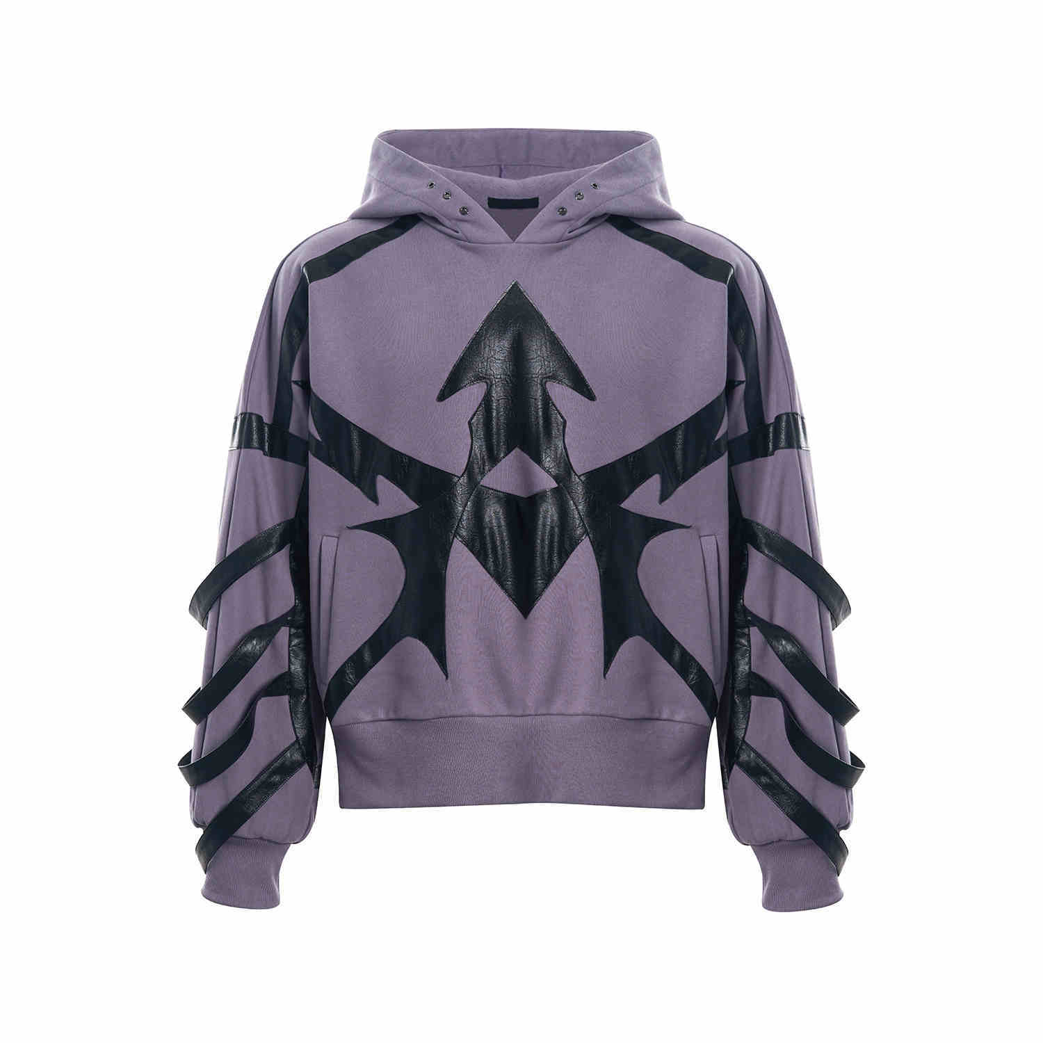 High-grade Heavy Leather Patchwork Casual Pants Men’s Waist LOGO Loose Straight Sweatpants - Purple Fleece / S