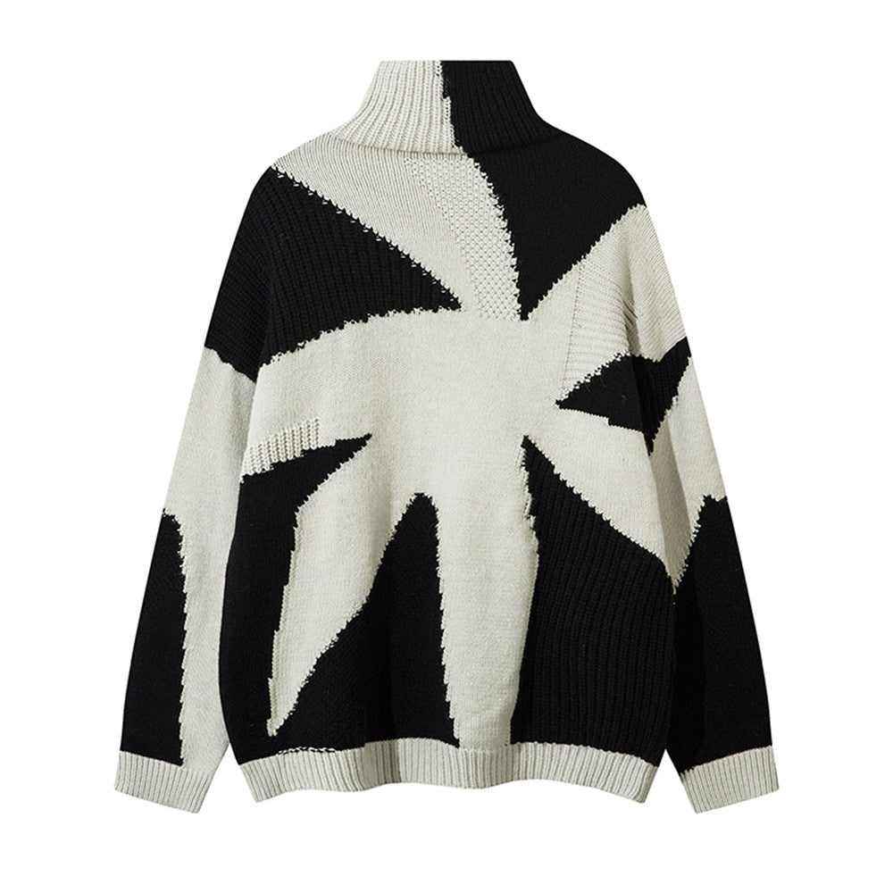 Patchwork Contrast Color Irregular Turtleneck Sweater