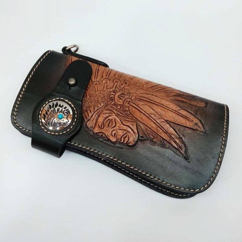 Personalized Rich Cloth Bag First Layer Cowhide Wallet - Black