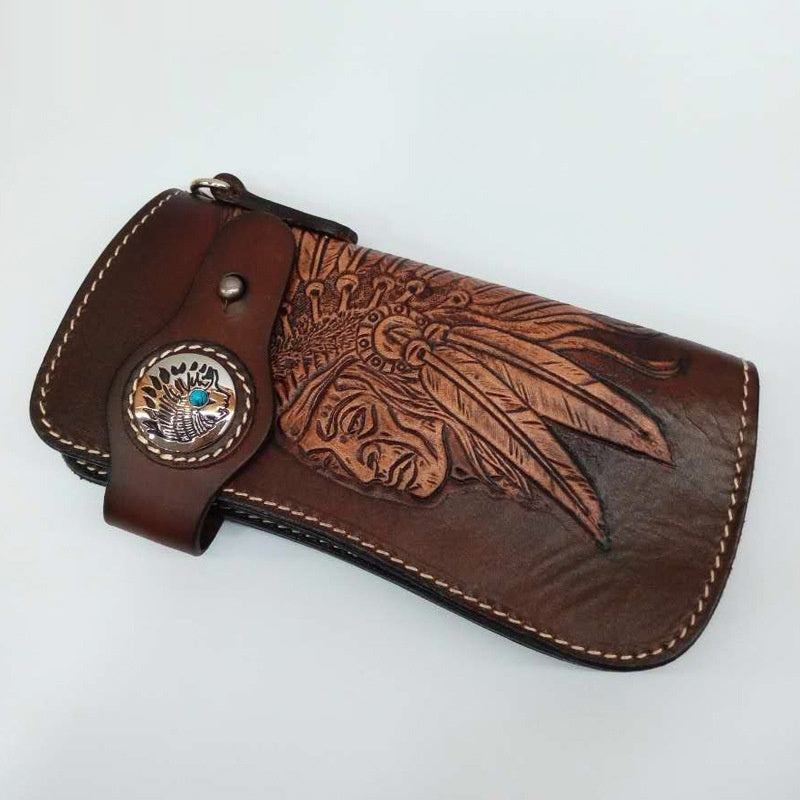 Personalized Rich Cloth Bag First Layer Cowhide Wallet - Brown