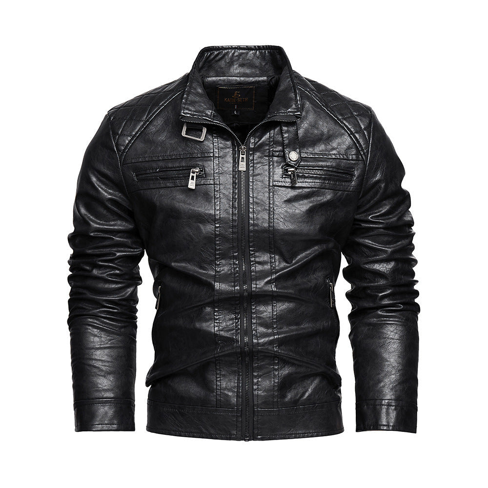 Personalized Trendy Pocket Pu Leather Coat Trendy Men Leather Jacket - Black / L