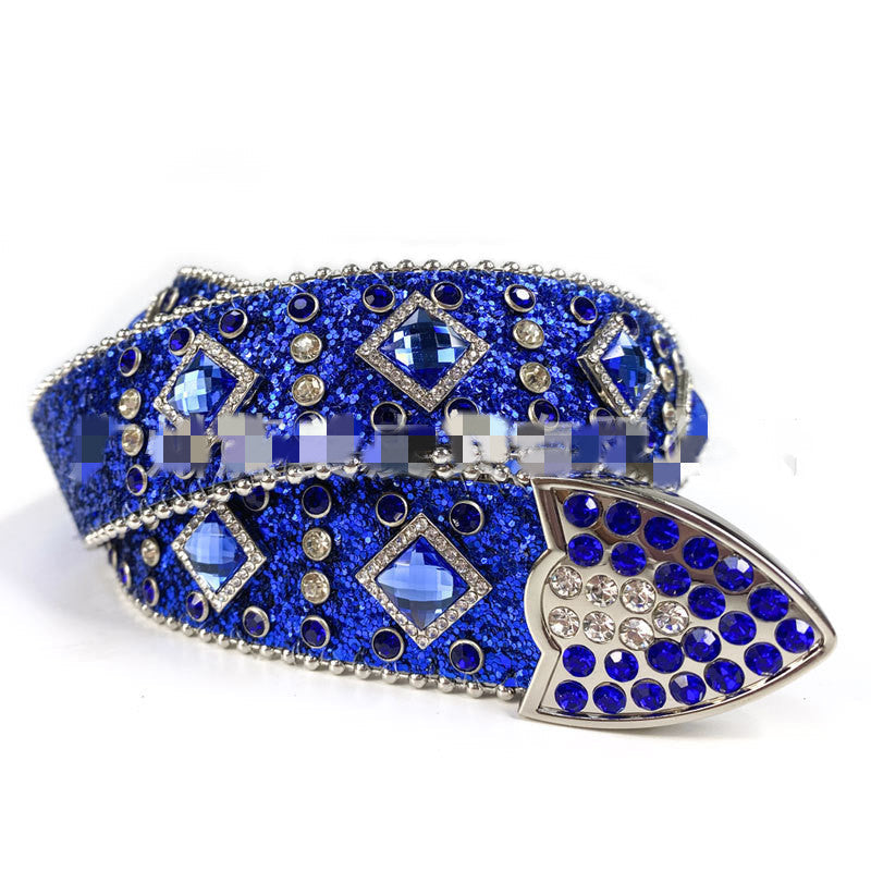 Pin Buckle Fashion Rhinestone Denim Belt - Blue / 95cm