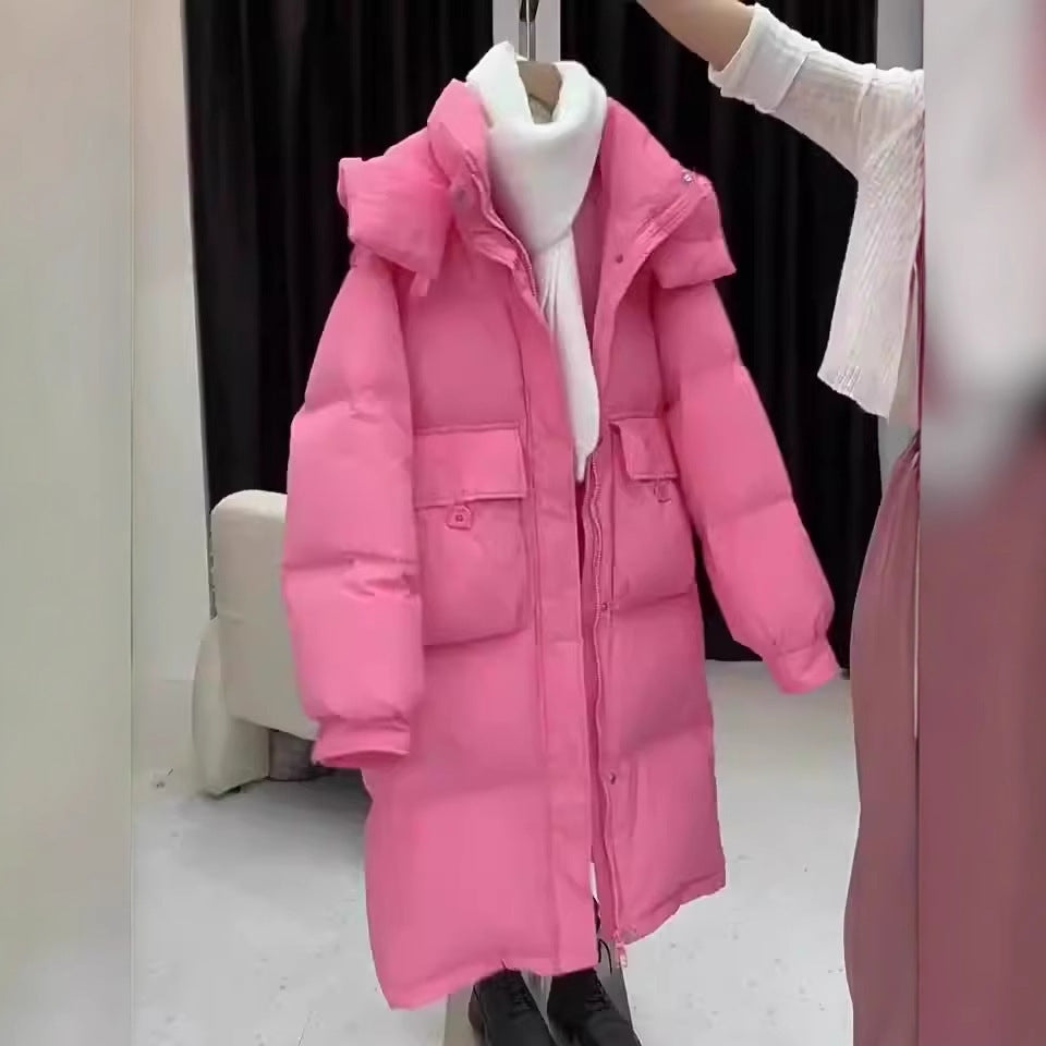 Women’s Cotton-padded Mid-length Thickened Hooded Jacket - Pink / S