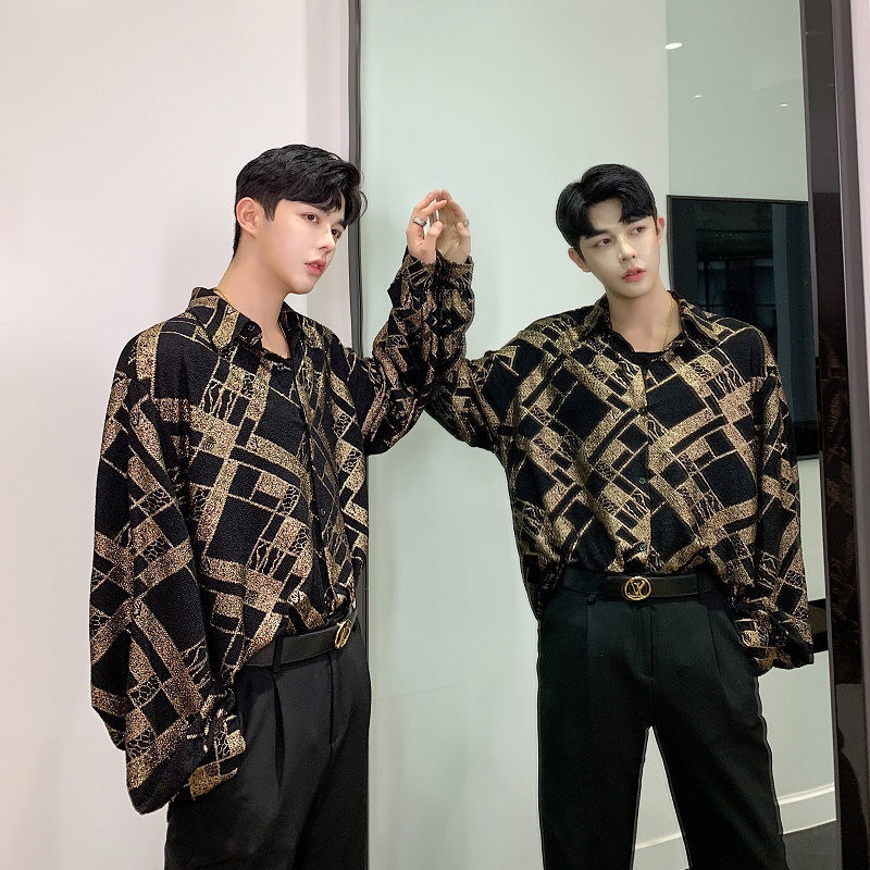 Trendy Men’s Shirt Gold 3D Long Sleeve Shirt Trendy Men