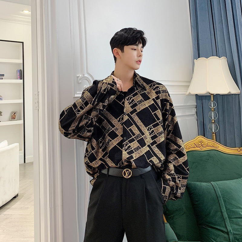 Trendy Men’s Shirt Gold 3D Long Sleeve Shirt Trendy Men