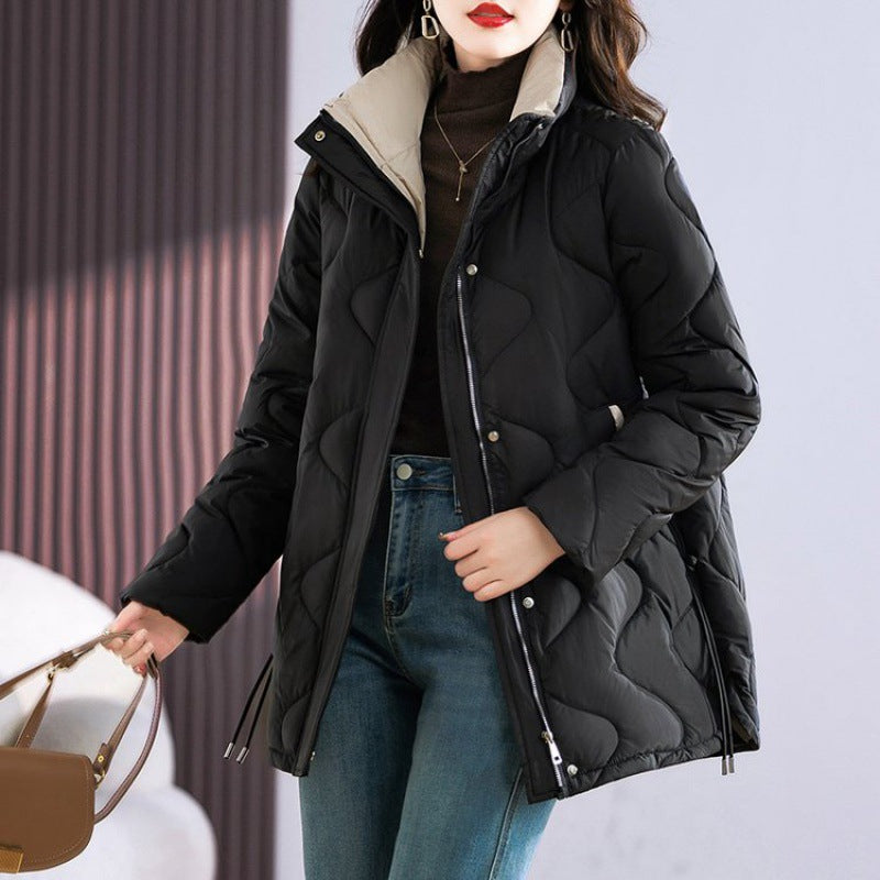 Mid-length Loose And Simple Cotton-padded Coat - Black / M