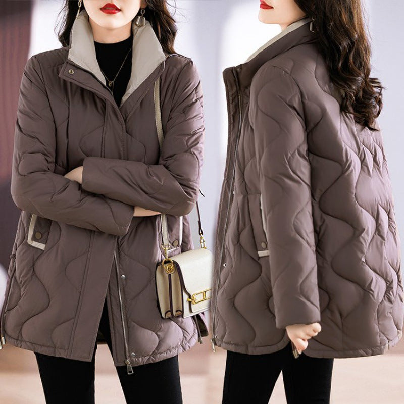 Mid-length Loose And Simple Cotton-padded Coat - Brown / M