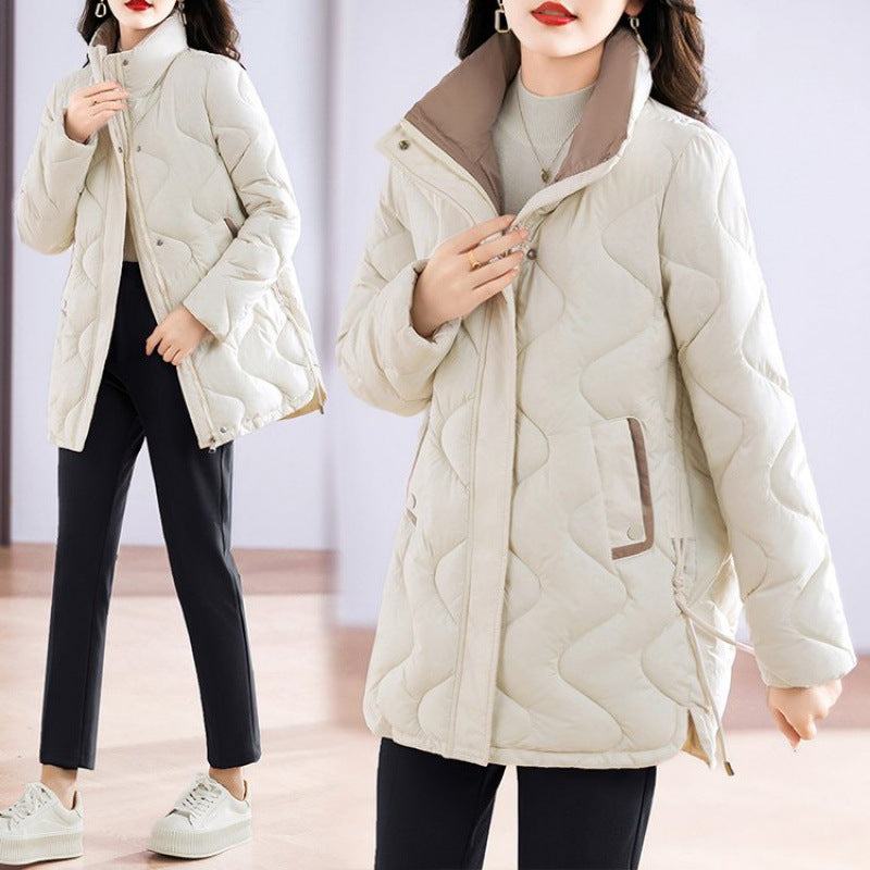 Mid-length Loose And Simple Cotton-padded Coat - Creamy White / M