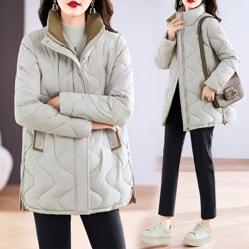 Mid-length Loose And Simple Cotton-padded Coat - Gray / M