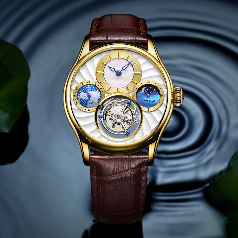 Platinum White Noodles Timepiece Sapphire Gold Blue Surface - C