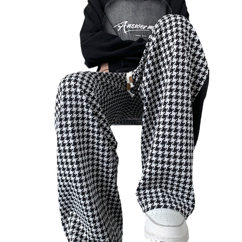 Houndstooth Stitching Chenille Casual Pants
