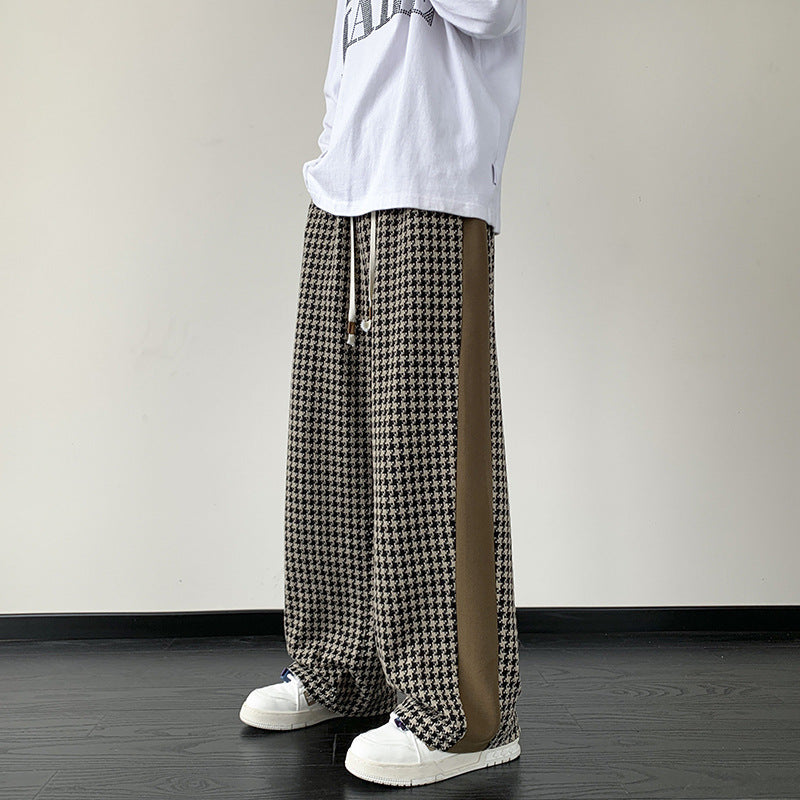 Houndstooth Stitching Chenille Casual Pants - Brown / M