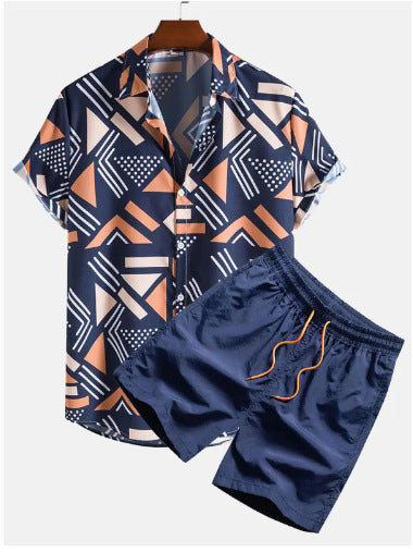 Men’s Casual Suit 3D Digital Printing Short Sleeve Shirt Hawaii Suit - Suit 17 / S