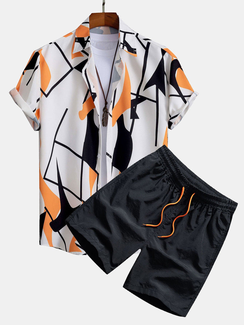 Men’s Casual Suit 3D Digital Printing Short Sleeve Shirt Hawaii Suit - Suit 19 / S