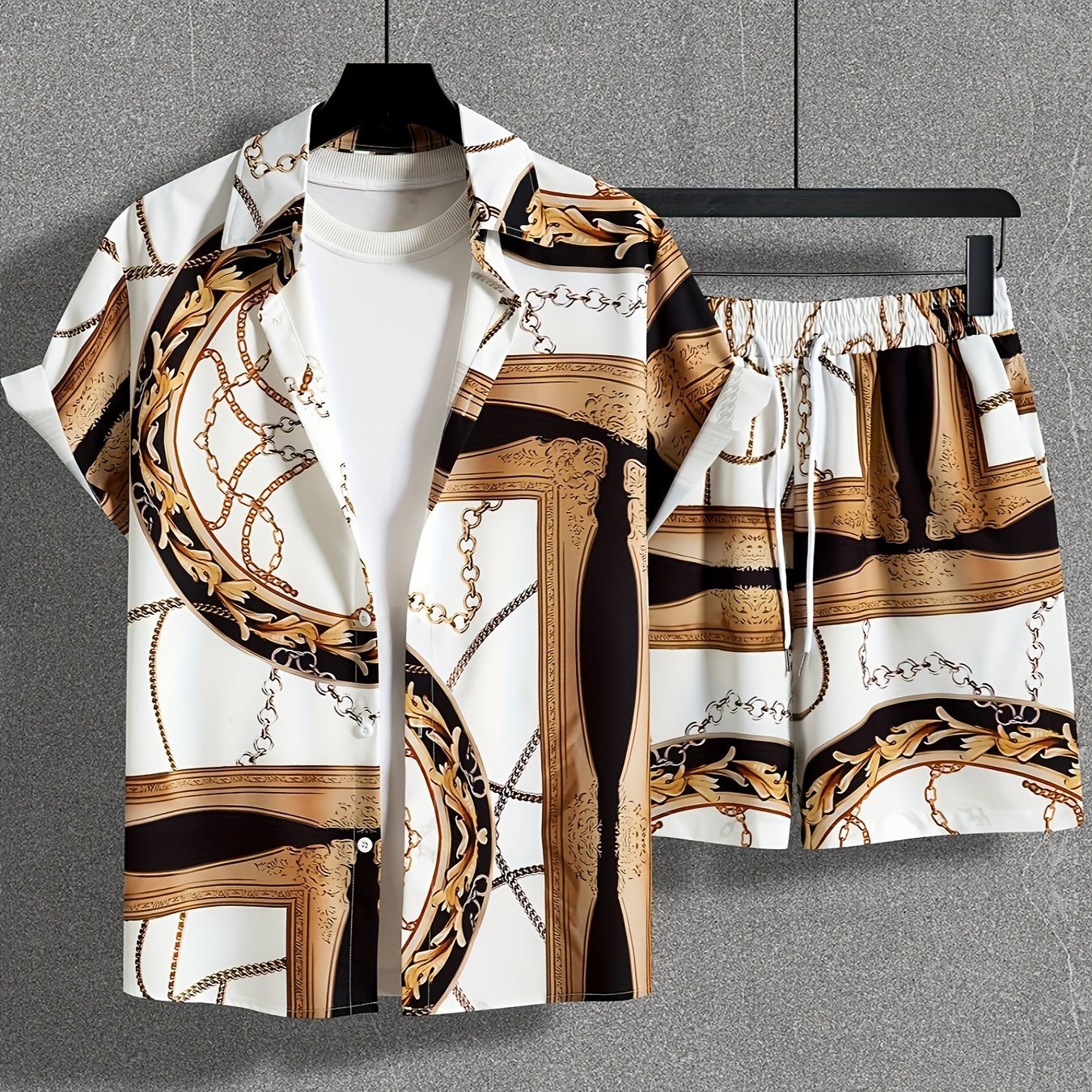Men’s Casual Suit 3D Digital Printing Short Sleeve Shirt Hawaii Suit - CSDXTZ040118 / 2XL