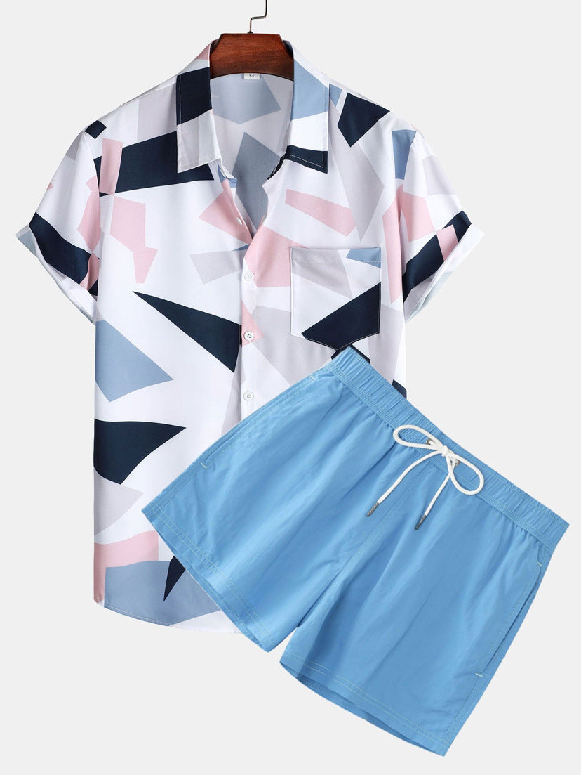 Men’s Casual Suit 3D Digital Printing Short Sleeve Shirt Hawaii Suit - Set 20 / S