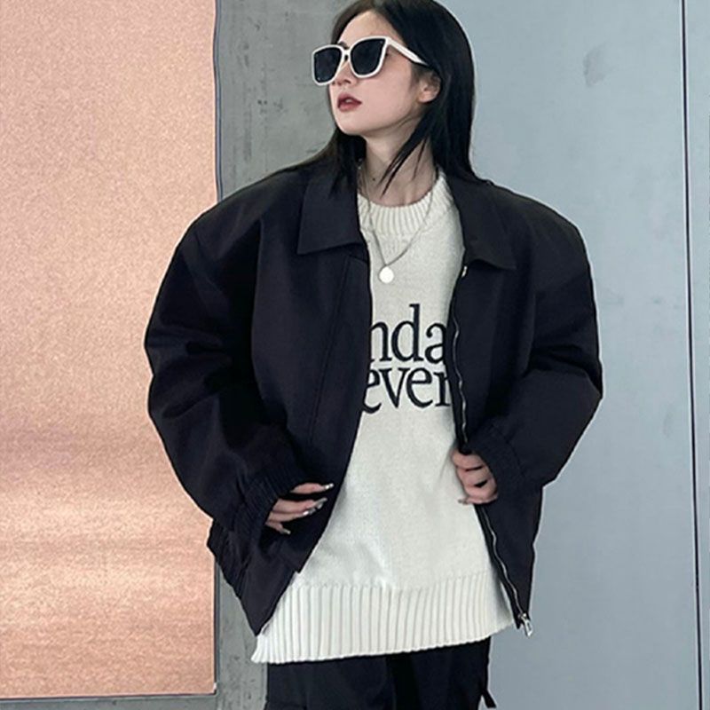 Brown Lapel Jacket Coat For Women - Black / M