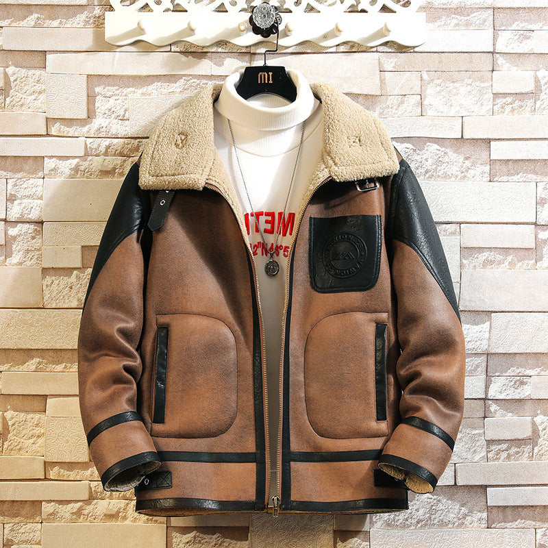 Plus Size Suede Jacket - Brown / M
