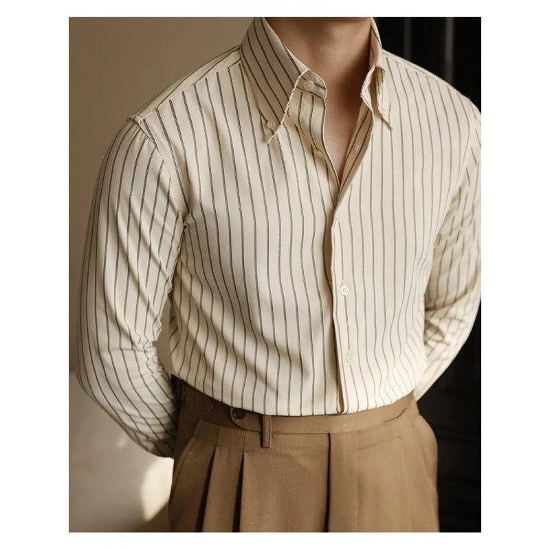 Men’s Business Non-ironing Slim-fit Gentleman Versatile Fashion Pointed Buckle Collar Shirt