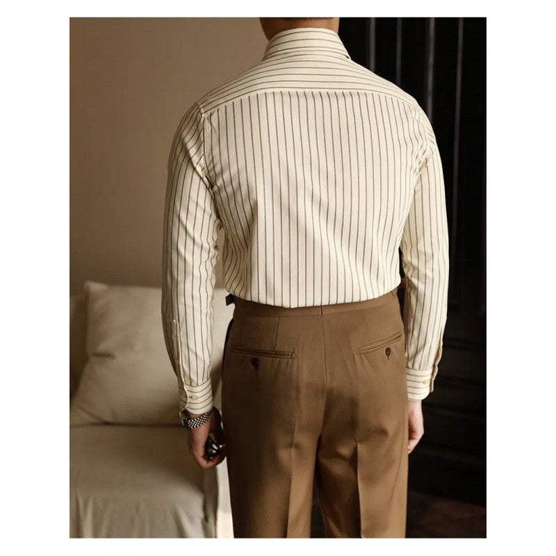 Men’s Business Non-ironing Slim-fit Gentleman Versatile Fashion Pointed Buckle Collar Shirt