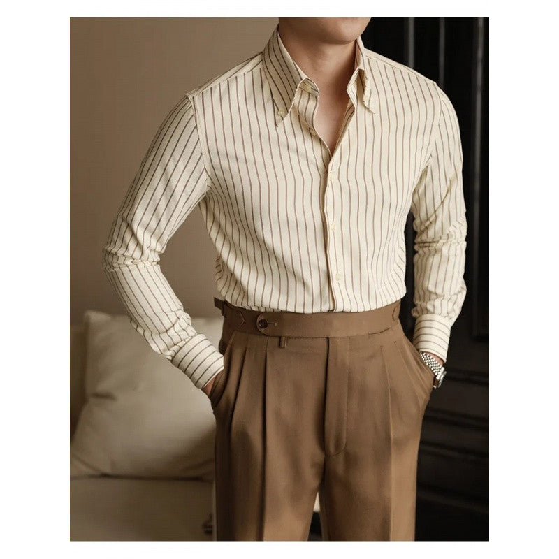 Men’s Business Non-ironing Slim-fit Gentleman Versatile Fashion Pointed Buckle Collar Shirt