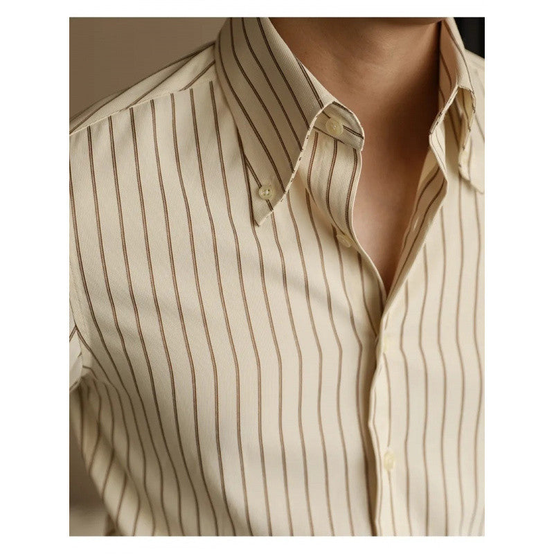 Men’s Business Non-ironing Slim-fit Gentleman Versatile Fashion Pointed Buckle Collar Shirt