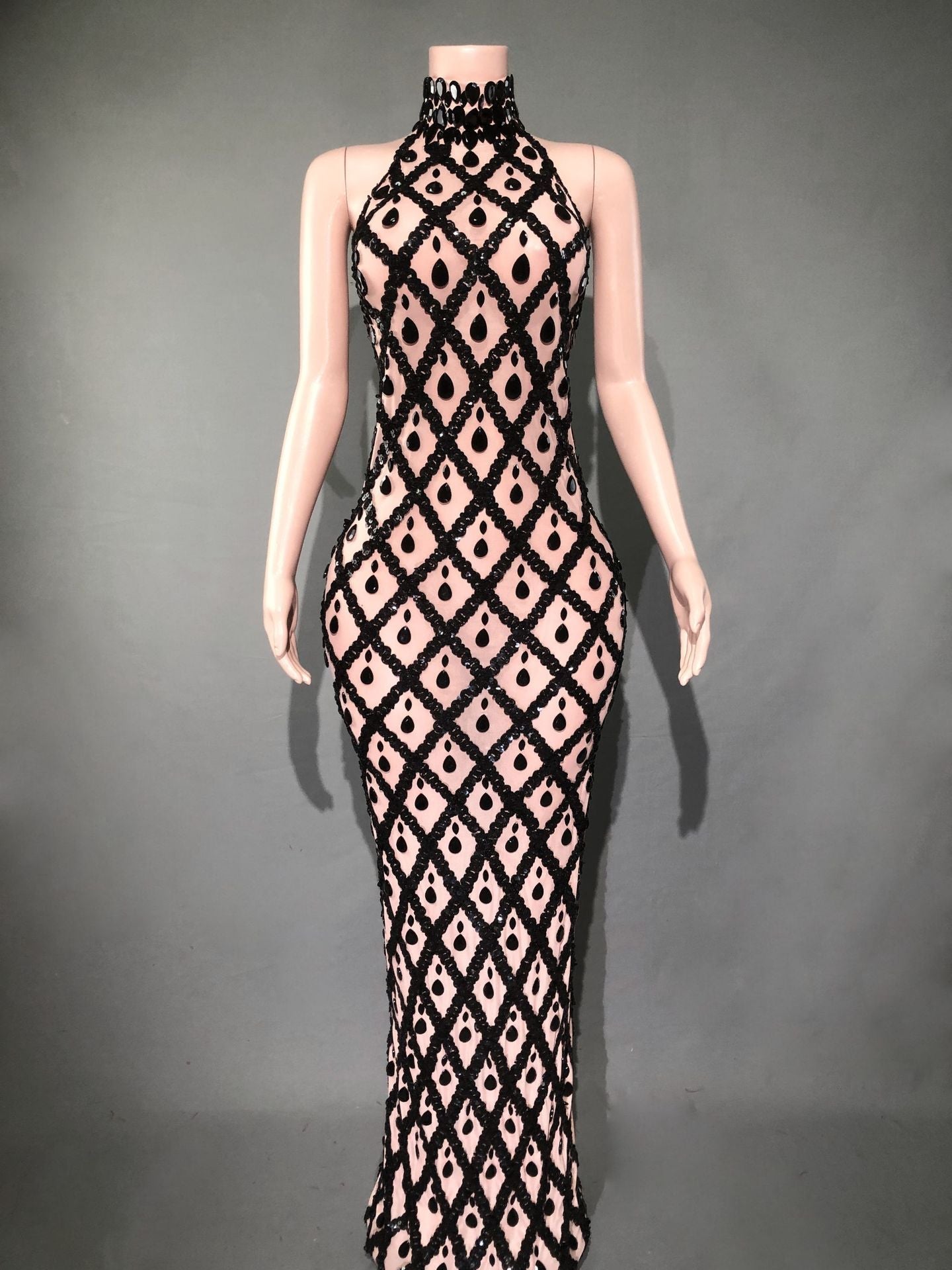 Plus Size Women’s Evening Party Shiny Rhinestone Dress - Black Stripes On Skin / S