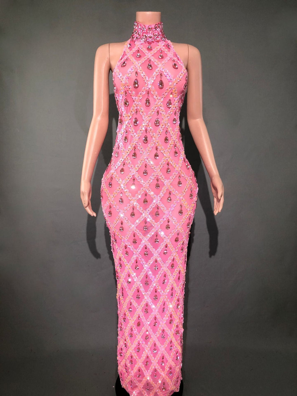 Plus Size Women’s Evening Party Shiny Rhinestone Dress - Foundation Vermicelli / S