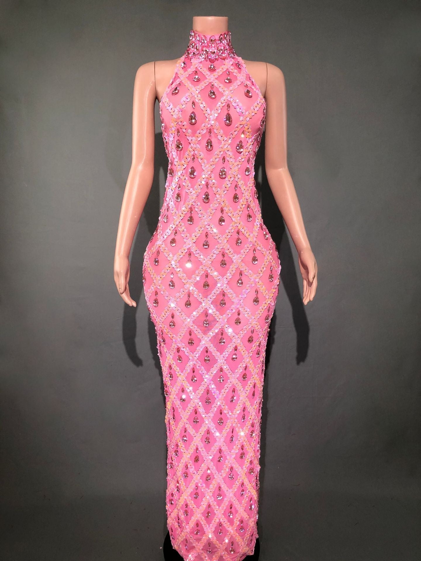 Plus Size Women’s Evening Party Shiny Rhinestone Dress - Foundation Vermicelli / S