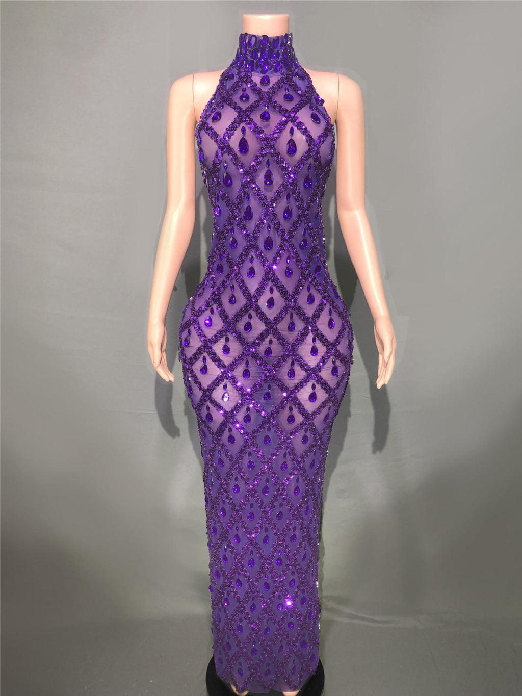 Plus Size Women’s Evening Party Shiny Rhinestone Dress - Purple Stripe / S