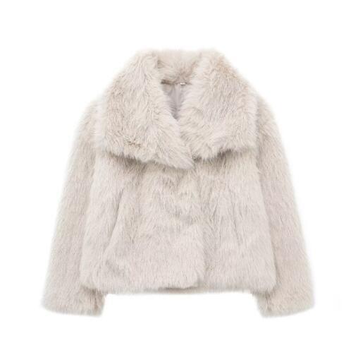 Winter Plush Coat Fashion Thicken Lapel Outwear Casual Long Sleeve Tops Womens Clothing - Beige / XS
